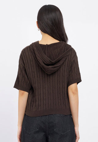 Knitted Short Sleeve Hoodie Top