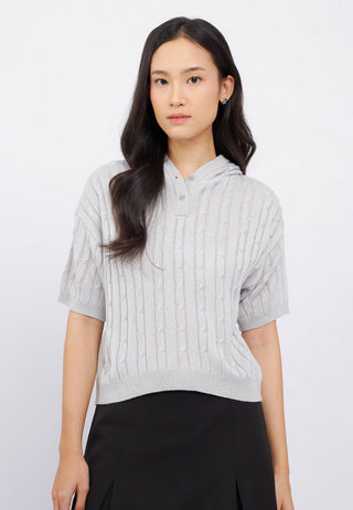 Knitted Short Sleeve Hoodie Top