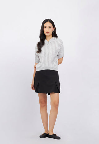 Knitted Short Sleeve Hoodie Top