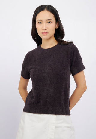 Short Sleeve Hairy Yarn Top
