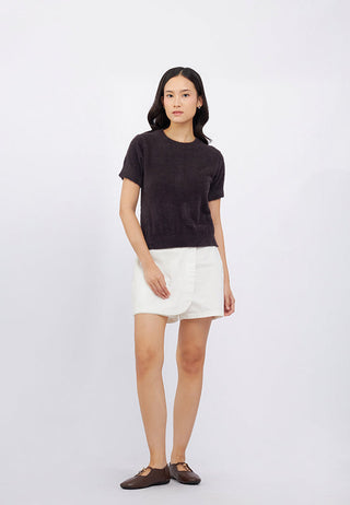 Short Sleeve Hairy Yarn Top