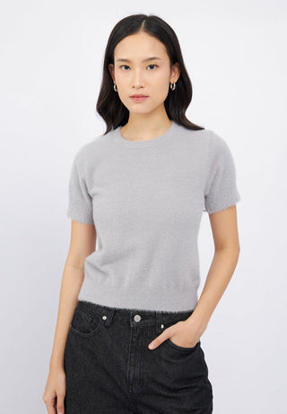 Short Sleeve Hairy Yarn Top