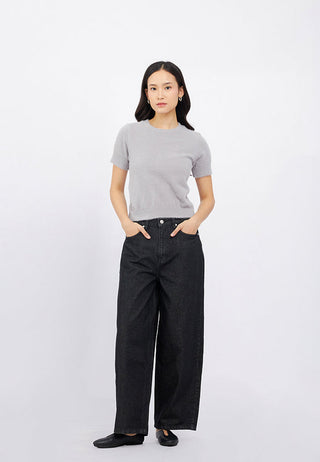 Short Sleeve Hairy Yarn Top