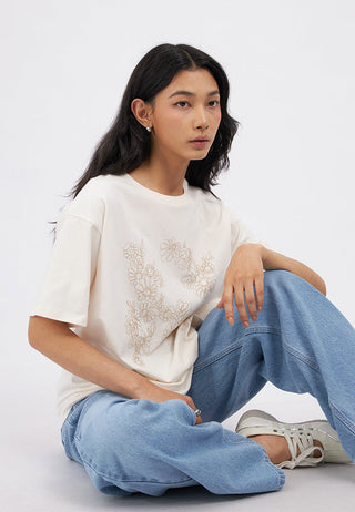 Oversized Floral Embroidery T-Shirt