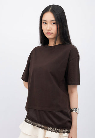 Oversized Asymmetric Lace Trim T-Shirt
