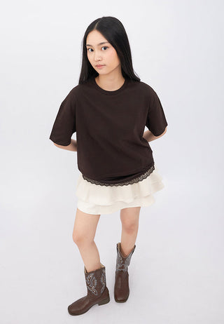 Oversized Asymmetric Lace Trim T-Shirt