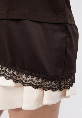 Oversized Asymmetric Lace Trim T-Shirt