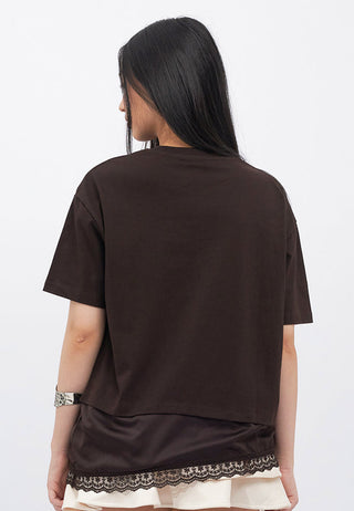 Oversized Asymmetric Lace Trim T-Shirt