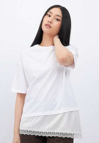 Oversized Asymmetric Lace Trim T-Shirt