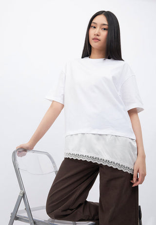 Oversized Asymmetric Lace Trim T-Shirt