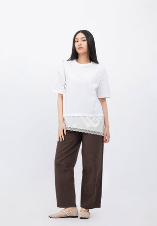 Oversized Asymmetric Lace Trim T-Shirt
