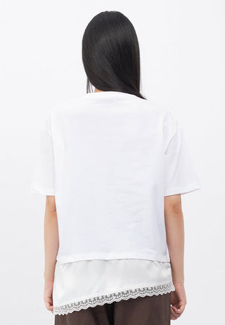 Oversized Asymmetric Lace Trim T-Shirt