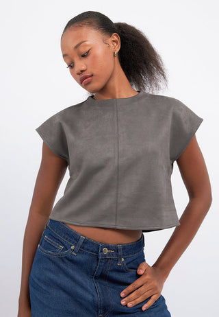 Short Sleeve Suede Boxy Top