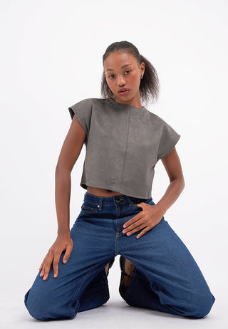 Short Sleeve Suede Boxy Top