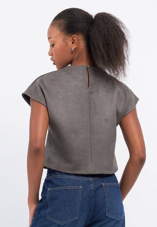 Short Sleeve Suede Boxy Top