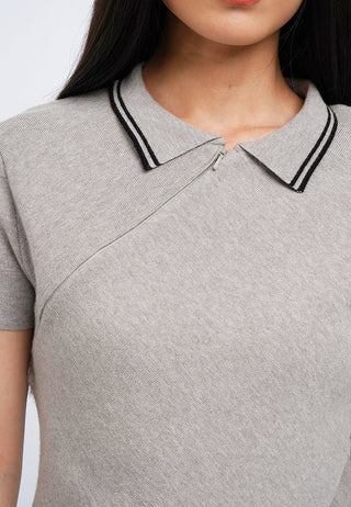 Asymmetric Zip Up Knit Top