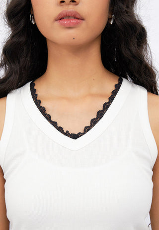 Contrast Lace Neck Sleeveless Top