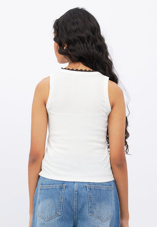 Contrast Lace Neck Sleeveless Top