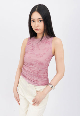 Sleeveless Floral Drape Top