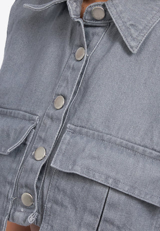 Double Pocket Denim Crop Vest