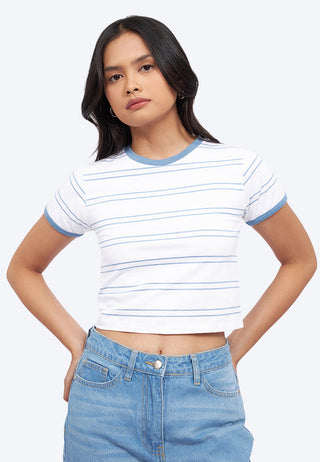 Short Sleeve Stripes Crop T-Shirt