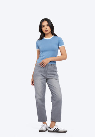 Contrast Fitted Crop T-Shirt