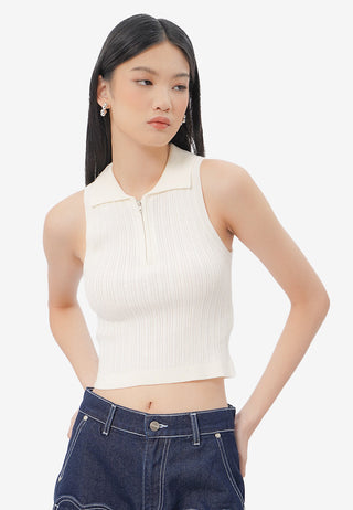 Sleeveless Cropped Polo Top