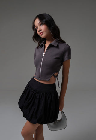 2-Way Zipper Short Sleeve Top Grey