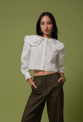 Long Sleeve Blouse with Double Collar