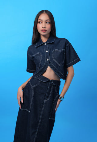 Round Hem Cropped Denim Shirt