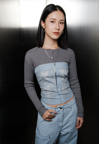 Foil Effect Denim Tube Top