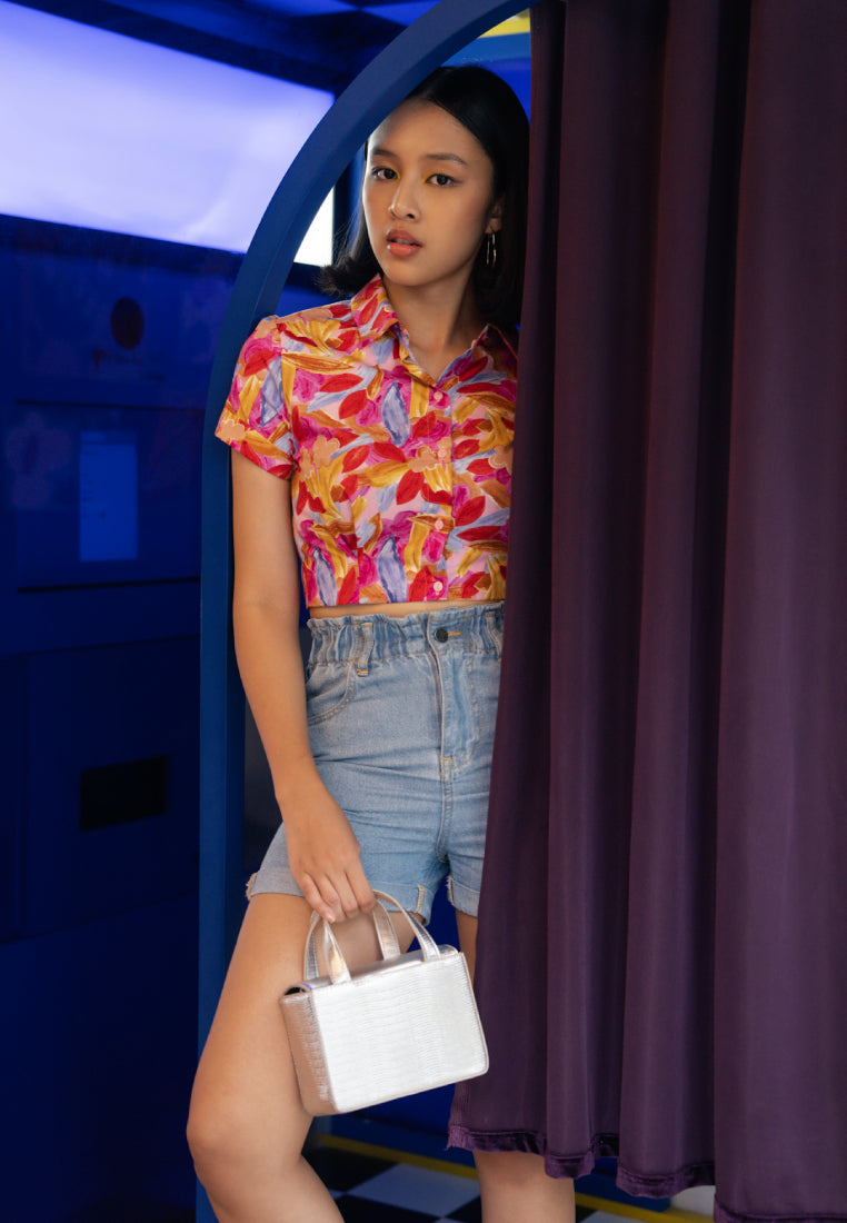 Printed Short Sleeve Crop Blouse – COLORBOX - Indonesia