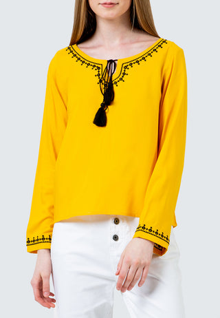 Yellow Embroidered Tassel Blouse