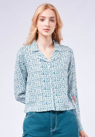 Printed Crop Long Sleeve Blouse