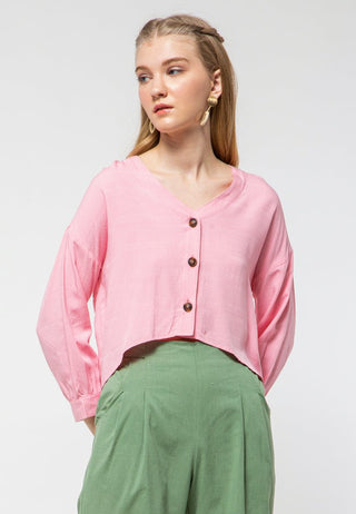 Horn Button V Neck Shirt