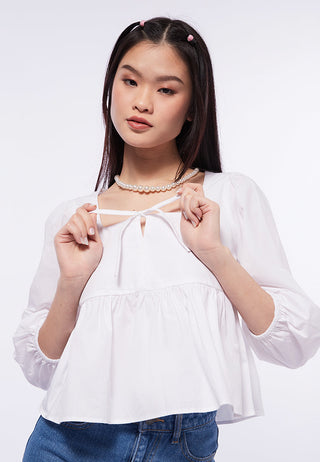 Tie Front Peplum Long Sleeve Blouse