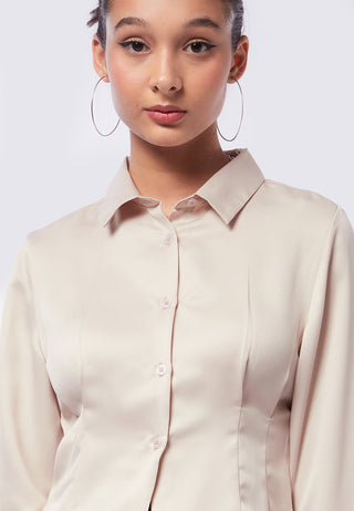 Darted Long Sleeve Sateen Shirt