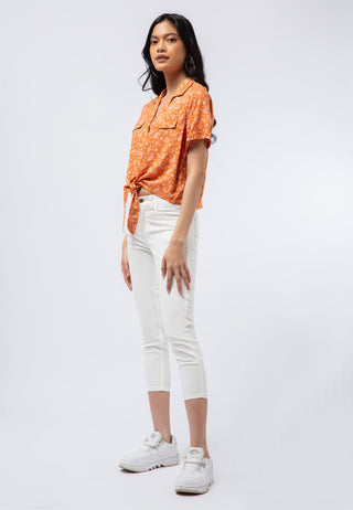 Printed Blouse with Tied Hem