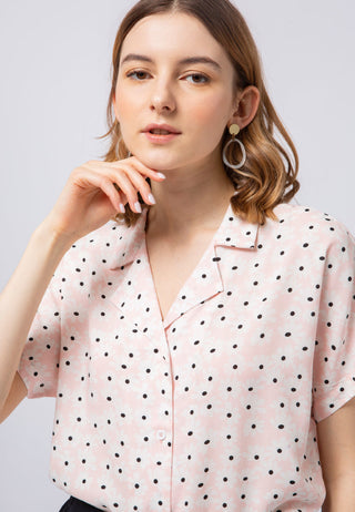 Pyjama Collar Printed Blouse