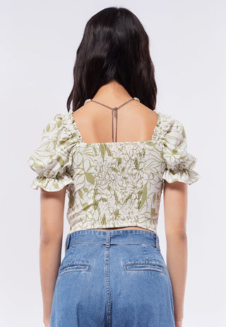 Printed Puff Sleeves Crop Top