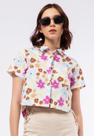 High Low Printed Short Sleeve Blouse