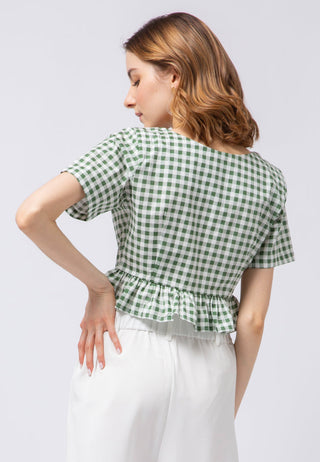 Ruffle Crop Blouse with Front Tie
