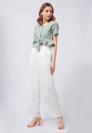 Ruffle Crop Blouse with Front Tie