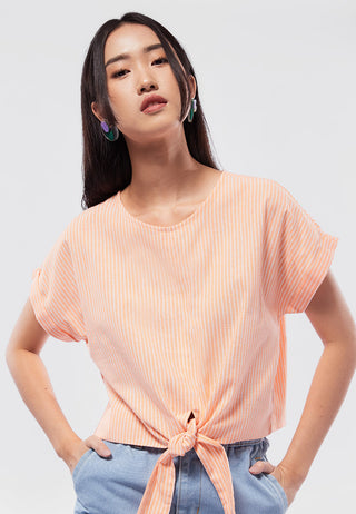 Front Tie Short Sleeve Blouse