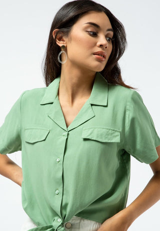 Short Sleeve Blouse with Front Tie