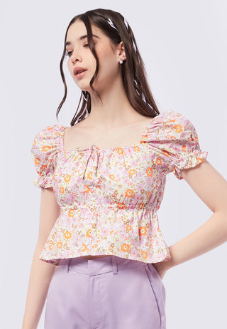 Square Neck Button Up Printed Top