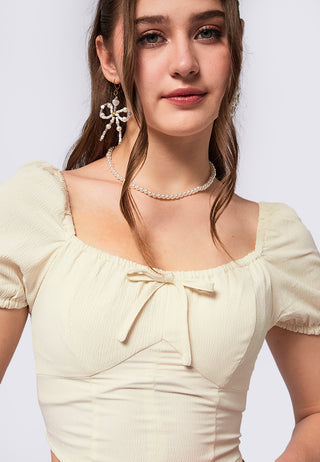 Puff Sleeve Fitted Crop Top
