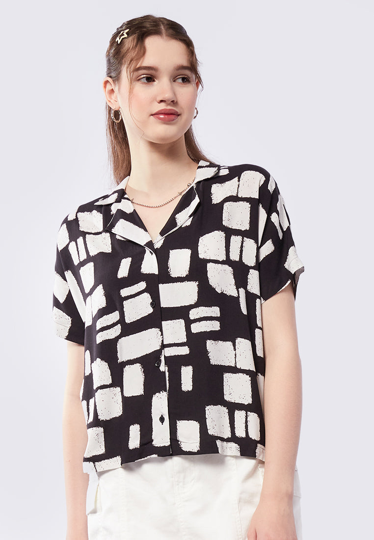 Printed Notch Collar Blouse – COLORBOX - Indonesia