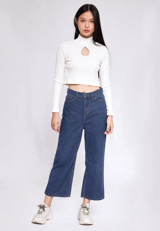 Wide Leg Denim Culotte Pants