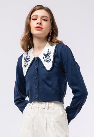 Cardigan with Embroidered Wide Collar